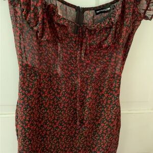 Red flower Bodycon Milkmaid Dress